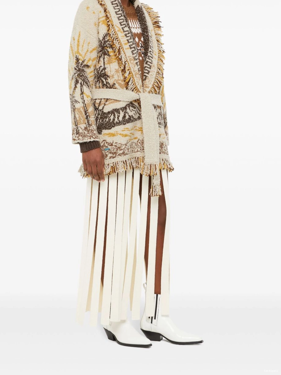 Affordable cardigan patterned-jacquard Women Alanui fringed-edge 0325